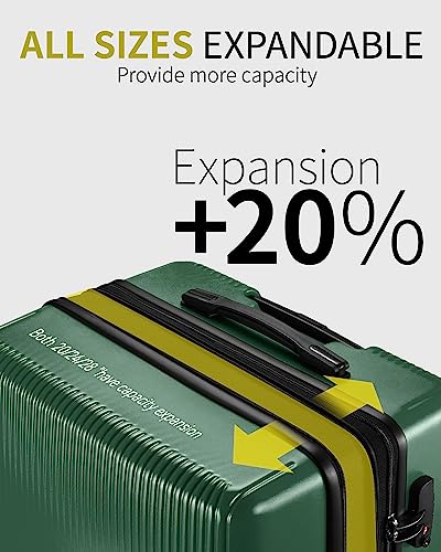 Zitahli Luggage Sets 3 Piece, All Expandable Suitcase Set, PC Hard Case Luggage with TSA Lock Spinner Wheels YKK Zippers, 20in 24in 28in (Green)