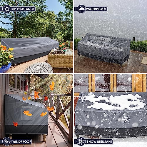 Pertotoy Outdoor Couch Cover Waterproof Patio Furniture Covers, 3-Seater Patio Sofa Cover Heavy Duty 600D Durable UV Anti-Fading, 79" Wx 37" Dx 35" H, Gray/Dark Gray