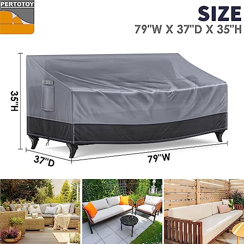 Pertotoy Outdoor Couch Cover Waterproof Patio Furniture Covers, 3-Seater Patio Sofa Cover Heavy Duty 600D Durable UV Anti-Fading, 79" Wx 37" Dx 35" H, Gray/Dark Gray