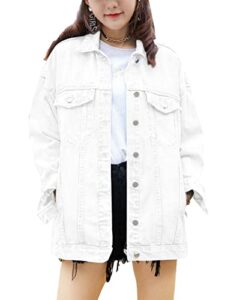 omoone women's oversized mid long denim jacket jean biker coat(0199-white-xl)