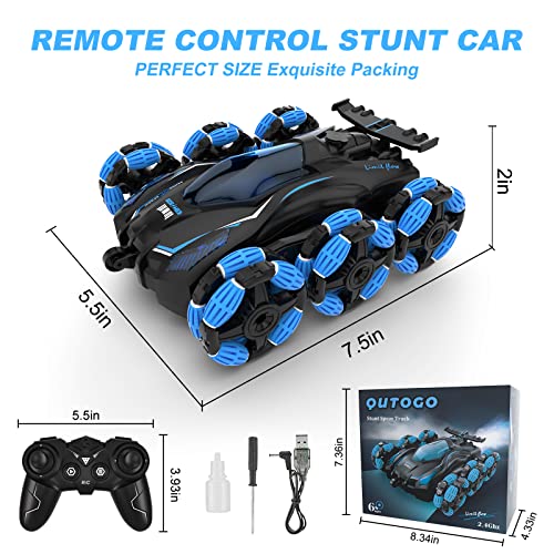 QUTOGO Remote Control Car, 2.4Ghz 6Wd Remote Control Car, 360° Rotating RC Trucks with Lights, Spray Mist, Off Road Drift RC Race Car Toys Gifts for Kids 8 9 10 11 12 Year Old Boys Girls