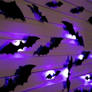 Dazzle Bright 36 Pcs LED Halloween 3D Bats Decorations Wall Stickers, 4 Different Size Removable PVC Wall Sticker for Indoor Home Window Decor Party Supplies