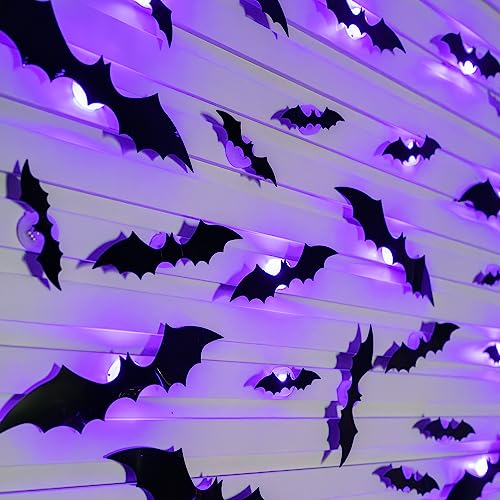 Dazzle Bright 36 Pcs LED Halloween 3D Bats Decorations Wall Stickers, 4 Different Size Removable PVC Wall Sticker for Indoor Home Window Decor Party Supplies