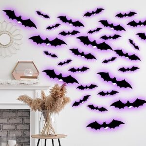 Dazzle Bright 36 Pcs LED Halloween 3D Bats Decorations Wall Stickers, 4 Different Size Removable PVC Wall Sticker for Indoor Home Window Decor Party Supplies