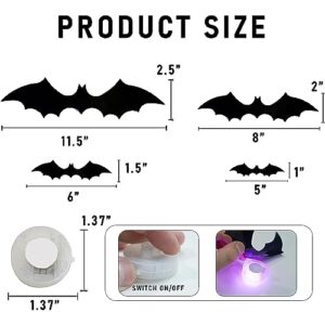 Dazzle Bright 36 Pcs LED Halloween 3D Bats Decorations Wall Stickers, 4 Different Size Removable PVC Wall Sticker for Indoor Home Window Decor Party Supplies