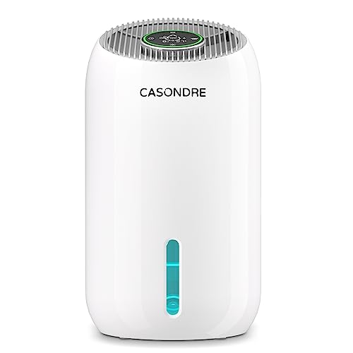 CASONDRE 56OZ Dehumidifier, 500 Sq ft Small Dehumidifier with Touch Control LED Screen, Temperature Display, Timer, 3 Modes, Auto Shut Off Portable Dehumidifier for Bathroom, Basement, Bedroom, RV