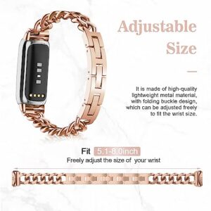 Farluya 2 Pack Compatible with Fitbit Luxe Bands,Slim Metal Band Stainless Steel Adjustable Straps Replacement Bands for Fitbit Luxe Smart Watch for Women Men,Rose Gold