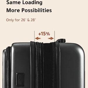 LUGGEX Black PC Luggage Sets 2 Pieces, 20 Inch Carry On Luggage with USB Port and 26 Inch Checked Suitcase with Front Opening, Only 26" Expandable