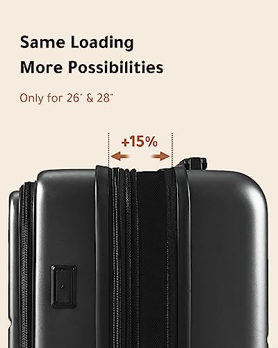 LUGGEX Black PC Luggage Sets 2 Pieces, 20 Inch Carry On Luggage with USB Port and 26 Inch Checked Suitcase with Front Opening, Only 26" Expandable