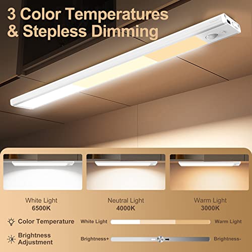 Okumoe Under Cabinet Lights, Premium LED Motion Sensor Under Cabinet Lighting, 3 Color Temperatures Closet Light for Wardrobe, Cupboard, Kitchen, 12" Wireless Rechargeable(2 Pack)