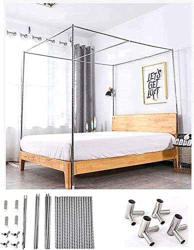 Stainless Steel Canopy Bed Frame,Mosquito Net Door Quattro Canopy Frame, Canopy Frame, Single/Double/King-Size Bed Frame (Color : Silver, Size : 1.8x2m Bed)