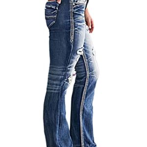 Flamingals Distressed Jeans for Women Mid Waist Ripped Flare Jeans Denim Pants 2023 Trendy Mid Blue L
