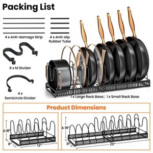 MUDEELA Pots and Pans Organizer : Rack for under Cabinet, Expandable Pot Lid Organizer Holder with 10 Adjustable Compartment, Kitchen Cabinet Organizer for Cutting Board, Cast-iron Pan, Heavy Cookware