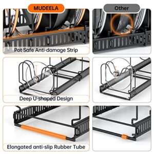 MUDEELA Pots and Pans Organizer : Rack for under Cabinet, Expandable Pot Lid Organizer Holder with 10 Adjustable Compartment, Kitchen Cabinet Organizer for Cutting Board, Cast-iron Pan, Heavy Cookware