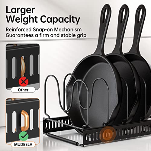 MUDEELA Pots and Pans Organizer : Rack for under Cabinet, Expandable Pot Lid Organizer Holder with 10 Adjustable Compartment, Kitchen Cabinet Organizer for Cutting Board, Cast-iron Pan, Heavy Cookware