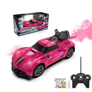 olmuri kids remote control car, 1:24 rc car toys with spray, 2.4ghz led light pink rc drift racing car, toys car gifts for kis 6-12 and girls