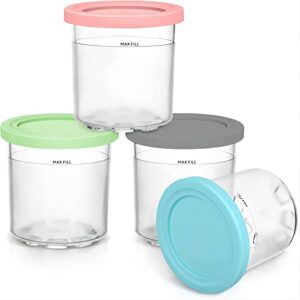 akmazousa pints containers with lids ice cream pint containers replacement for ninja creami pints and lids 4 color lids ice cream storage containers bpa-free & dishwasher safe (4 pack-pink/grey/blue/green)