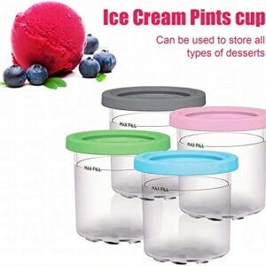 Akmazousa Pints Containers with Lids Ice Cream Pint Containers Replacement for Ninja Creami Pints and Lids 4 Color Lids Ice Cream Storage Containers Bpa-Free & Dishwasher Safe (4 Pack-Pink/Grey/Blue/Green)