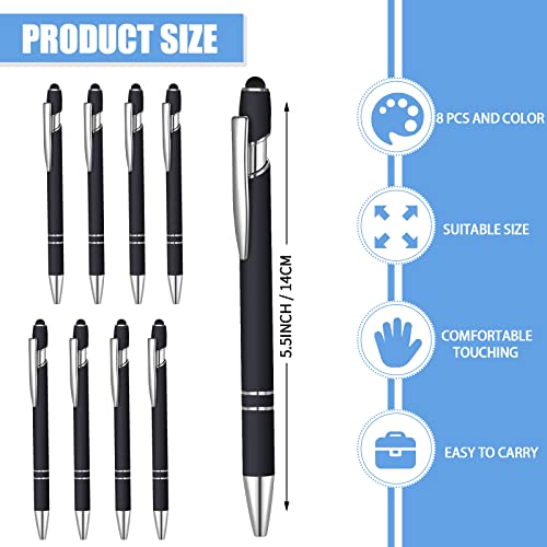 Lragvtbk 8 Pcs Blue Ink Ballpoint Pen with Stylus Tip 2 in 1 Stylus Ballpoint Pen Metal Pens Stylus Pen for Touch Screens School Office Coworkers (Black)