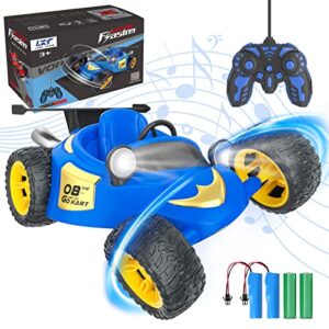 stavoze remote control car, rc stunt car with 4 batteries, 2.4ghz double sided 360° rotating and tumbling rc car with lights and music, remote control toy car for boys/girls 4-7, 8-12, birthday/xmas