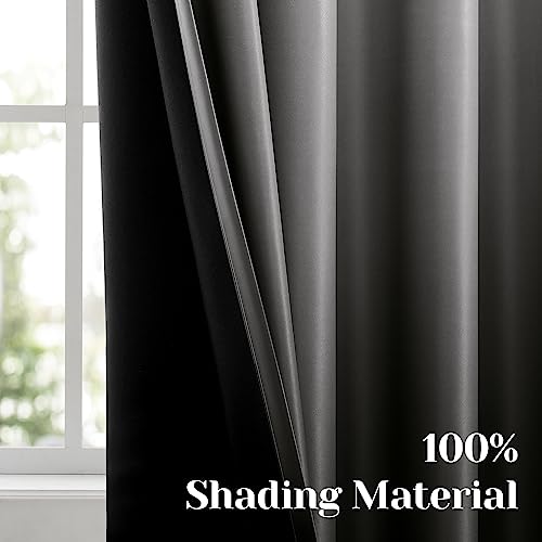 HOMEIDEAS 100% Black Ombre Blackout Curtains for Bedroom, Room Darkening Curtains 52 X 84 Inches Long Grommet Gradient Drapes, Light Blocking Thermal Insulated Curtains for Living Room, 2 Panels