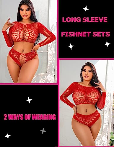 Avidlove Sexy Lingerie Fishnet Lingerie Sets Two Piece Lingerie Sexy Lingerie Panty and Bra Sets Fishnet Outfit A-red