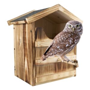 owl house, natural wooden owl box box for outside hanging, owl nesting box for outside, kestrel tree bird house for backyards