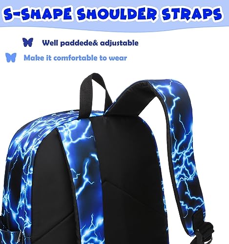 BLUEFAIRY Boys Backpack for Teens Kids Elementary Middle School Bags Child Bookbags Lightning Bookbag Laptop Teenagers Lightweight Travel Gifts Mochila para Niños17 Inch (Blue)