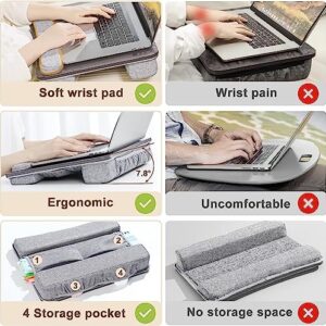 Lap Desk Laptop Bed Table: Fits up to 17 inch Laptops Portable Pad Computer Lapdesk - Large Holding BedDesks with Soft Pillow & Storage Bag - Office Wooden Writing Bed Table