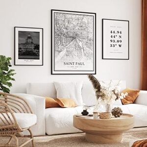dear mapper saint paul united states view abstract road modern map art minimalist painting black and white canvas line art print poster art line paintings home decor (set of 3 unframed) (12x16inch)