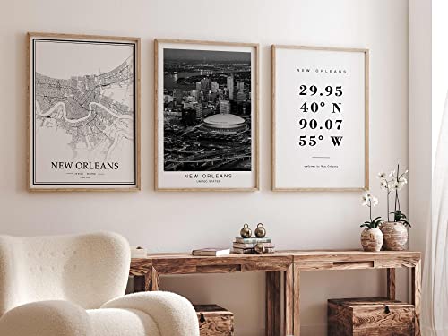 Dear Mapper New Orleans United States View Abstract Road Modern Map Art Minimalist Painting Black and White Canvas Line Art Print Poster Art Line Paintings Home Decor (Set of 3 Unframed) (12x16inch)