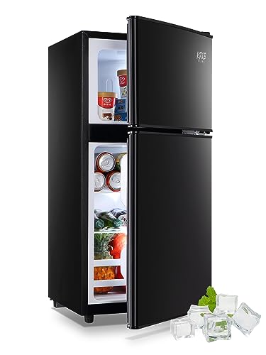 KRIB BLING Refrigerator with Freezer 3.5 Cu.Ft with 7 Level Adjustable Thermostat Control 2 Door Energy Saving Top-Freezer Compact Refrigerator Black