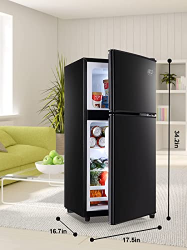 KRIB BLING Refrigerator with Freezer 3.5 Cu.Ft with 7 Level Adjustable Thermostat Control 2 Door Energy Saving Top-Freezer Compact Refrigerator Black