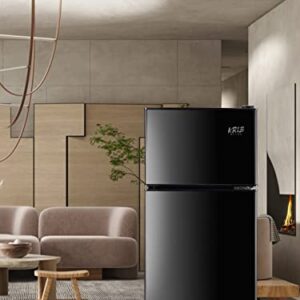 KRIB BLING Refrigerator with Freezer 3.5 Cu.Ft with 7 Level Adjustable Thermostat Control 2 Door Energy Saving Top-Freezer Compact Refrigerator Black