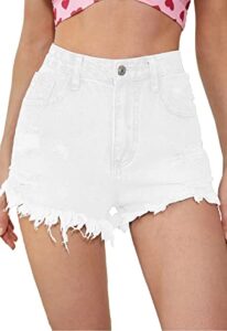 metietila women's high waisted stretchy denim shorts ripped raw hem summer jeans shorts white xx-large