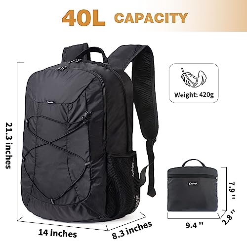 Celvetch Hiking Backpack for Women Men - 40L Camping Backpack Packable Backpack for Travel Lightweight Casual Daypack Backpacks - Black