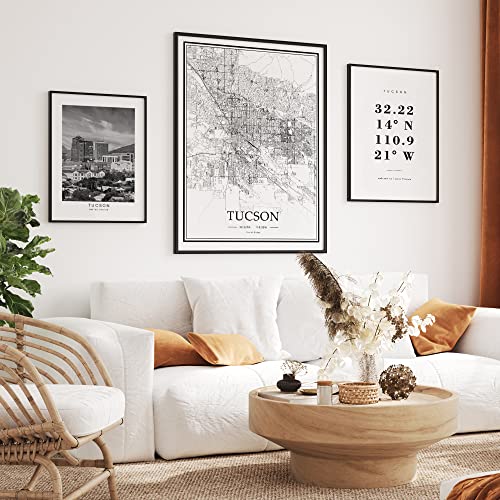 Dear Mapper Tucson United States View Abstract Road Modern Map Art Minimalist Painting Black and White Canvas Line Art Print Poster Art Line Paintings Home Decor (Set of 3 Unframed) (12x16inch)