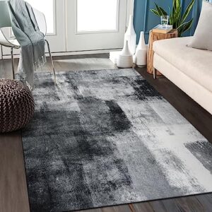 lahome modern washable living room area rug - 3x5 throw soft small rugs for bedroom non-slip stain resistant entryway rug kitchen rugs grey abstract print capet for office laundry room dining room