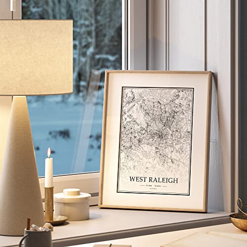 Dear Mapper West Raleigh United States View Abstract Road Modern Map Art Minimalist Painting Black and White Canvas Line Art Print Poster Art Line Paintings Home Decor (Set of 3 Unframed) (12x16inch)