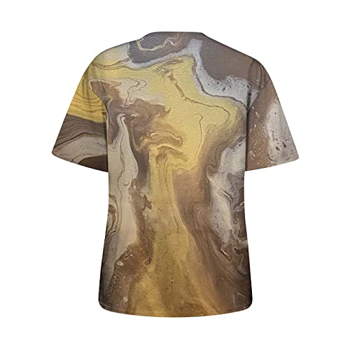 Tuianres Summer T Shirts for Women Graphic Comfy Round Neck Short Sleeve Basic Blouse Cute Gradient Marble Print Top Shirt