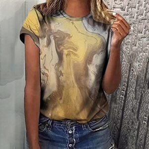 Tuianres Summer T Shirts for Women Graphic Comfy Round Neck Short Sleeve Basic Blouse Cute Gradient Marble Print Top Shirt