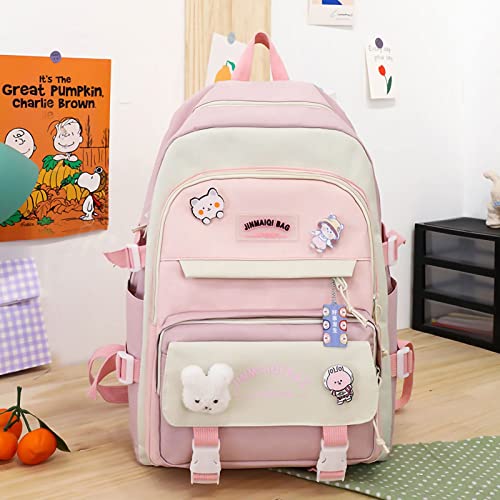 YGYCF Kawaii Backpack 5Pcs Set for Student with Cute Bear Accessories - School Bags for Teen Girls Back to School Supplies Essentials Aesthetic Bookbag, B Pink