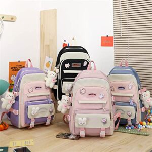 YGYCF Kawaii Backpack 5Pcs Set for Student with Cute Bear Accessories - School Bags for Teen Girls Back to School Supplies Essentials Aesthetic Bookbag, B Pink