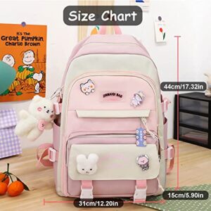 YGYCF Kawaii Backpack 5Pcs Set for Student with Cute Bear Accessories - School Bags for Teen Girls Back to School Supplies Essentials Aesthetic Bookbag, B Pink