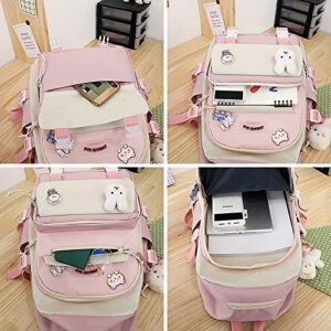 YGYCF Kawaii Backpack 5Pcs Set for Student with Cute Bear Accessories - School Bags for Teen Girls Back to School Supplies Essentials Aesthetic Bookbag, B Pink