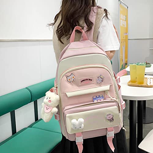 YGYCF Kawaii Backpack 5Pcs Set for Student with Cute Bear Accessories - School Bags for Teen Girls Back to School Supplies Essentials Aesthetic Bookbag, B Pink