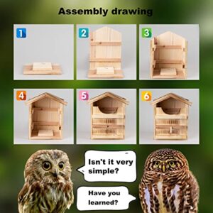 Honfenfa Owl House ，Barn Owl Bird House,Owl Nesting Box,Large Handmade Wooden Rectangular Opening Bird Box,with Mounting Screws,with Mounting Screws and A Bag of Wood Shavings, Easy Assembly Required