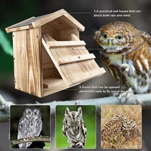 Honfenfa Owl House ，Barn Owl Bird House,Owl Nesting Box,Large Handmade Wooden Rectangular Opening Bird Box,with Mounting Screws,with Mounting Screws and A Bag of Wood Shavings, Easy Assembly Required