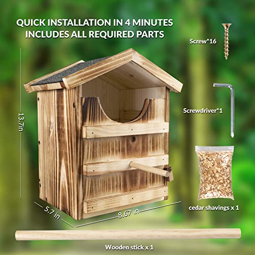 Honfenfa Owl House ，Barn Owl Bird House,Owl Nesting Box,Large Handmade Wooden Rectangular Opening Bird Box,with Mounting Screws,with Mounting Screws and A Bag of Wood Shavings, Easy Assembly Required