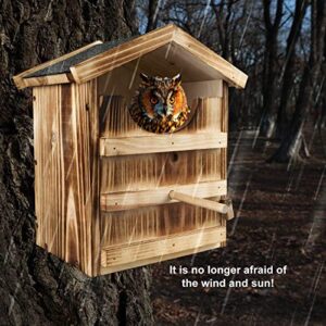 Honfenfa Owl House ，Barn Owl Bird House,Owl Nesting Box,Large Handmade Wooden Rectangular Opening Bird Box,with Mounting Screws,with Mounting Screws and A Bag of Wood Shavings, Easy Assembly Required